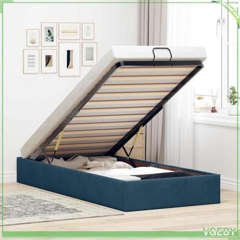 Cadre de lit ottoman - 3310941 - Velours bleu foncé - 90x200 cm - Rangement hydraulique (1/5)