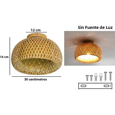 Plafonnier rétro en bambou (30 cm), éclairage LED décoratif et orientable, douille E27 (1/5)