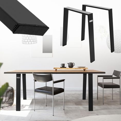 ML-Design Jeu 2x Pieds de Table Loft 75x72 cm, Noir, Profil 8x2 cm, Acier Inoxydable, Design Industriel, Forme en U, Piètement de Table Scandic, Profilé Carré, Patins de Table Basse et de Banquette (1/5)