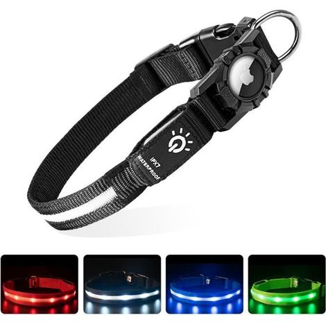 Collier Chien Lumineux Rechargeable et Etanche, LED Clignotant Collier de Sécurité pour Petits-Moyens-Gros Chiens - Noir, M 33-45CM (1/4)