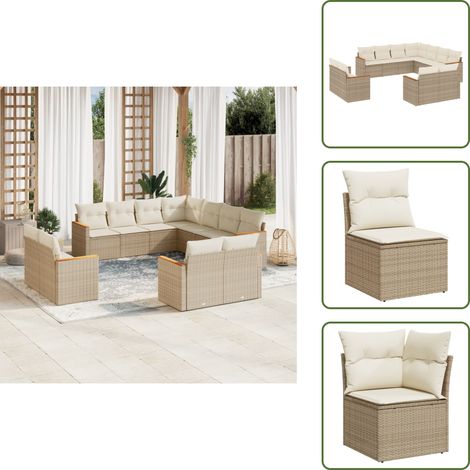 Muebles de exterior - vidaXL Set de sofás de jardín 11pzas con cojines ratán sintético beige - Sofás de jardín con cojines