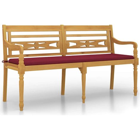 Maison Exclusive - Banc Batavia avec coussin rouge bordeaux 150cm Bois teck massif