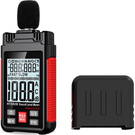 HT602B Sonomètre numérique 30-130 dB LCD rétroéclairé avec pondération A/C, température et humidité pour salle de classe, home cinéma, bar, activités de plein air (1/5)