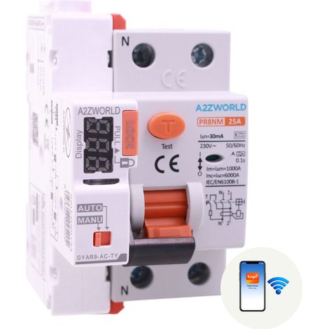 RCCB Interruttore Differenziale Puro WIFI Con Riarmo Automatico, Tipo A 1P+N 3M 6000A 30mA AC 230V IP20 IEC61008-1 PR8NM, Disponibili 16A 25A 32A 40A 63A (25A) (1/3)