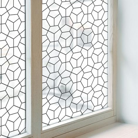 Klebefolie 100x116 cm Dekorativ Selbstklebend Blickdicht PVC Folie für Badezimmer Milchglas Sichtschutz Fenster Dekorfolie Geometrische Würfel