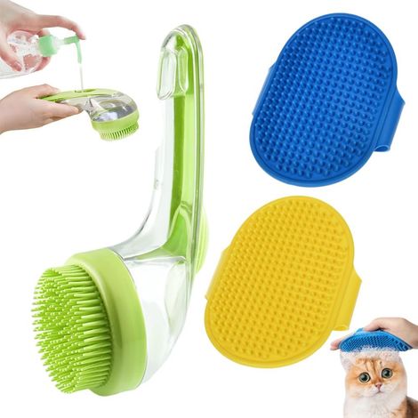 3 Pièces Brosse de Bain pour Chiens et Chats Distributeur Shampooing Bain en Silicone Brosse de Douche pour Chiens et Chats Manche Long (Vert) (1/5)