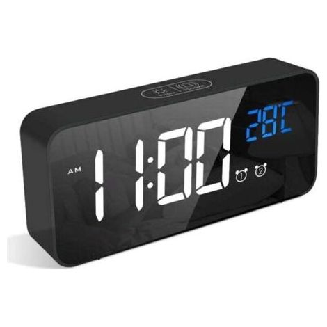 Kaelt - Réveil Numérique, Alarm Réveil LED avec Fonction Snooze, Charge des Ports USB (Noir) (1/3)