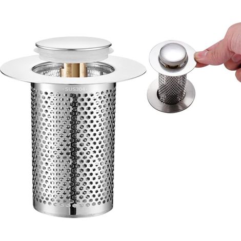Strainer of Drain Sink,Filter of Drain of Soil Removable stainless steel with Core of Rebond in Brass of Type Push for Balcony of Kitchen of Bathroom(3.3 5.5cm) (1/5)
