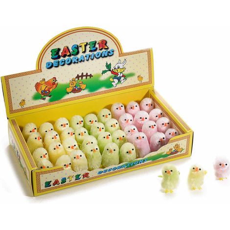 Pulcini pasquali colorati decorativi in espositore da 36 pezzi, set da 2 pezzi, cm 4 H