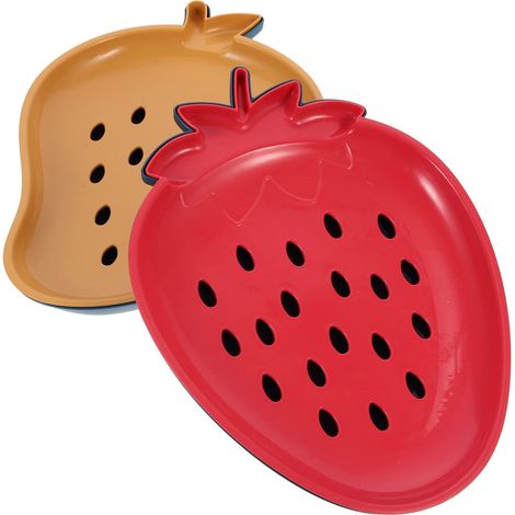 Abtropfteller, Obstwaschkörbe, erdbeerförmige Teller, Serviertablett mit Abtropfgitter, Küchensieb für Obst, Nudeln und Reis – rot und gelb – 2 Stück