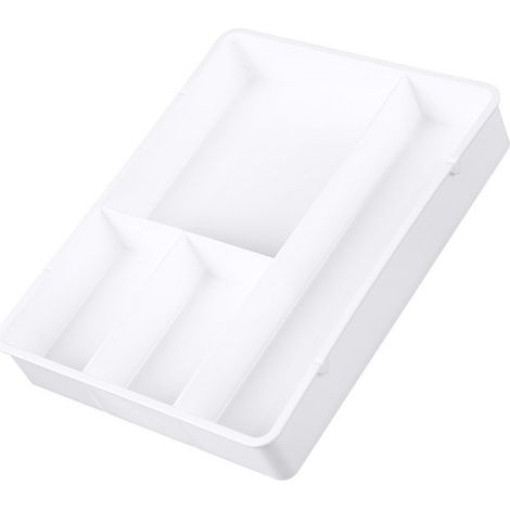 Boîte de rangement de bureau avec tiroir séparateur, plateau de séparation pour maquillage, boîte de rangement pour salle de bain ou bureau, blanche (1/5)