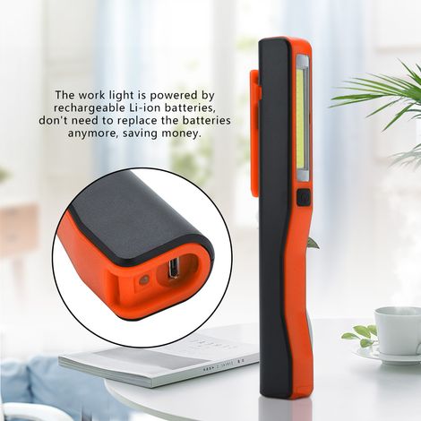 Lampe torche LED COB rechargeable de poche avec clip magnétique rotatif, orange (1/5)