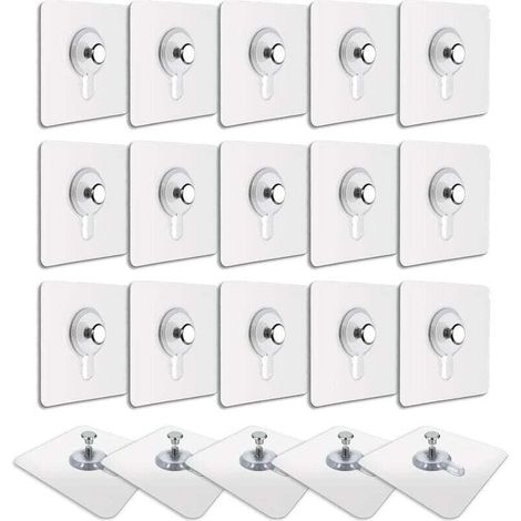 20 Pcs Accroches Tableau sans Percer, Fixation Cadre sans Percer, Accroche Cadre sans Percer Adhesif Imperméable Amovible Autocollant Anti-trace, Crochet Tableau Adhésif Transparent (1/2)
