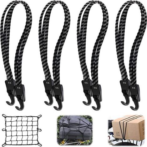 Correas de sujeción ajustables para portaequipajes (4 unidades)，Correas de sujeción para bicicletas y motocicletas con ganchos，60 cm，110 cm，Negro (1/5)