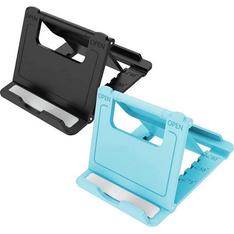 MINKUROW - Soporte Para Teléfono Móvil, 2 Unidades, Universal, Plegable, Multiángulo, Para Escritorio, Compatible Con Iphone X/6/7/8plus Y Samsung Galaxy S6, S7, S8, S9, Tableta (Azul) (1/5)