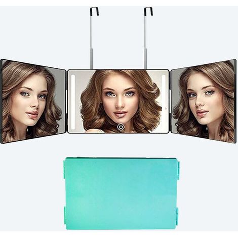 360° Hairdressing Mirror, 3-Sided Hairdressing Mirror, Portable Hanging Mirror, Adjustable Height, Foldable Makeup Mirror for Hairdressing, Shaving, Men and Women, Fruit Green, No LED-1pc (1/5)