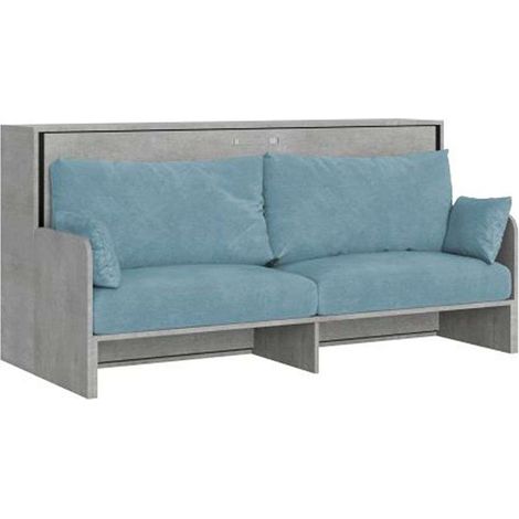 Letto singolo a scomparsa Kando con divano cemento, azzurro