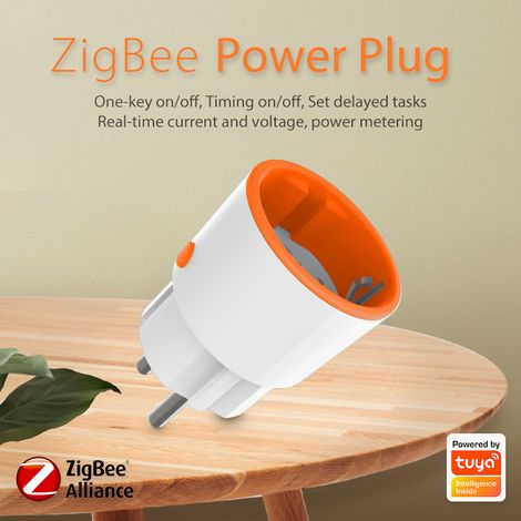 ZigBee-fähige Steckdose gemäß europäischen Standards, Hochleistungsversion 16 A mit Zähler, Fernsteuerung über mobile Anwendung und Stromverbrauchsstatistik.