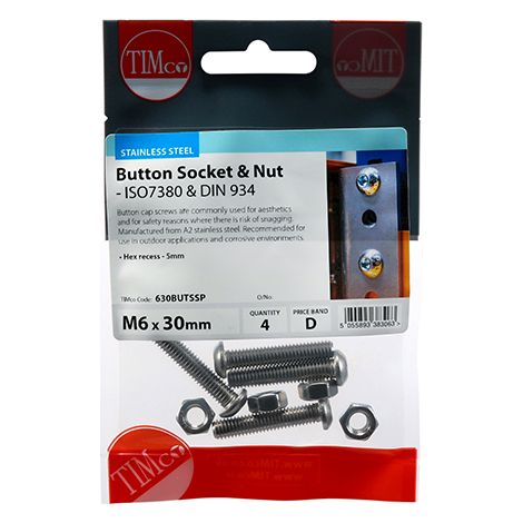 TIMCO Button Socket Screws ISO7380 A2 Stainless Steel - M6 x 30