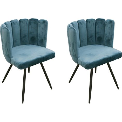 Lot de 2 Chaises - HOME DECO FACTORY - Ariel - Velours - Bleu (1/10)