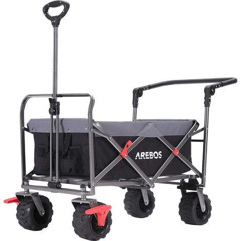 Arebos – Chariot de jardin pliable 100 kg – Roues PU 18x10 cm – Poignée réglable – Tissu Oxford 600D imperméable (1/5)