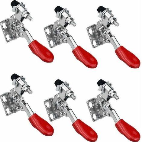 Lot de 6 Pince à Bascule en Métal Horizontal Sauterelle, Serrage à Genouillère Type Vertical en Fer Galvanisé Pince à Levier GH-201 27kg (1/4)