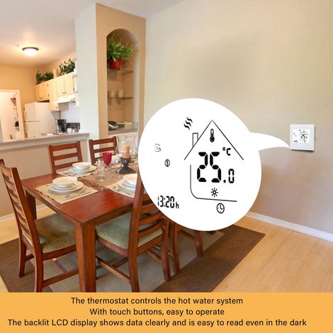 Ortviai Thermostat programmable pour chauffage au gaz ou bois BHT-002GC écran tactile LCD rétroéclairé sortie passive 95–240 V (1/4)
