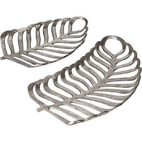 Dekotablett 2er Set Blatt AMNISOS Metall Silber (1/4)