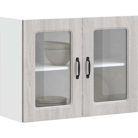 Küchen-Hängeschrank mit Glastür Kalmar Grau Sonoma Holzwerkstoff
