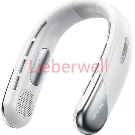 Ventilateur portable tour de cou, 5 vitesses, LED, USB Type,C, silencieux, léger, sport, rafraîchissant, blanc, refroidissement