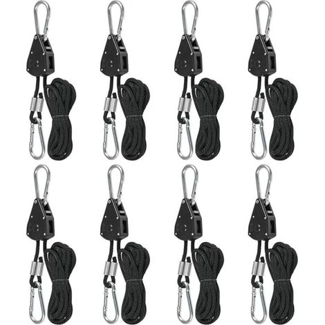 Corde à Cliquet avec Crochet 8 Pcs Poulie a Cliquet Tendeur de Corde a Cliquet, Crochet Reglable Sangle a Cliquet pour Lampe Plante, Voile Ombrage, Sangle pour Auvent Camping Car (1/5)