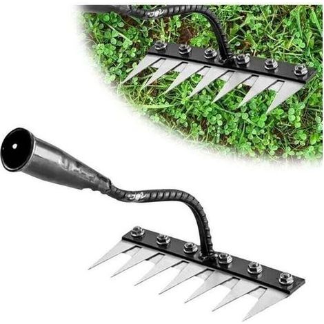 Rateau de jardin en acier au carbone – 5 dents – Outil de désherbage et déchaumage pour terrains argileux – Durable et performant (1/4)