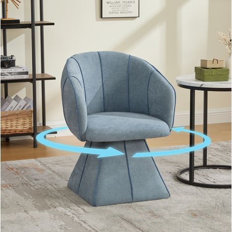 Poltrona girevole singola in ciniglia blu con schienale alto ed ergonomica (1/5)