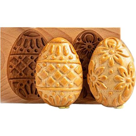 Tampons à biscuits, moules à fondant, emporte-pièce en bois, emporte-pièce ménager, cadeau de pâtisserie en bois pour enfants, œufs de Pâques doubles multicolores. (1/5)