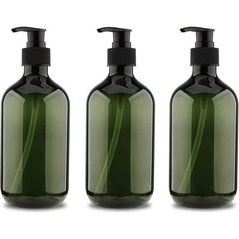 Pumpflaschen – Shampoo-Spender – Seifenspender – 3 Stück – 500 ml – Nachfüllbar – PET – Transparent Grün – für Spülung, Duschgel und Lotion (1/5)