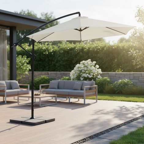 Parasol déporté beige à manivelle, 300 cm, parasol de jardin, parasol de balcon, parasol de marché, parasol de terrasse, 3 m, pliable, protection solaire pour le jardin