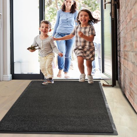 Floordirekt – Tapis antidérapant absorbant Monochrom Noir 60 x 180 cm – Poils en nylon haute torsion – Absorption jusqu'à 3 kg/m² – Lavable en machine jusqu'à 30°C