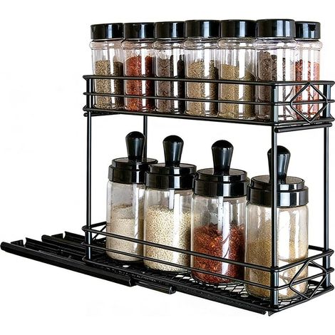 1 Étagère à épices, 2 niveaux coulissants, acier carbone, pour placard cuisine, rangement organisé (1/5)