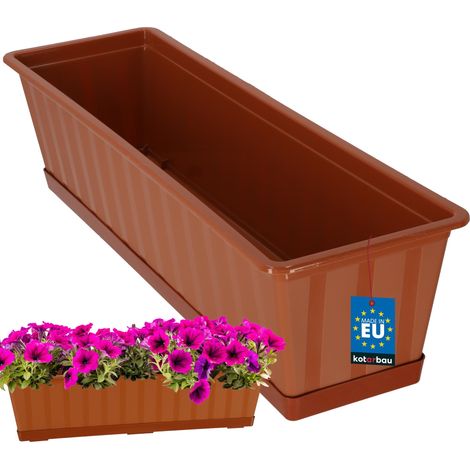 KOTARBAU® Pot de Fleur Exterieur - Jardinières Exterieur - PVC - 60 x 18 x 14 cm - Terracotta - Jardinière Balcon - Rectangulaire - avec Soucoupe - Bac à Fleurs (1/5)