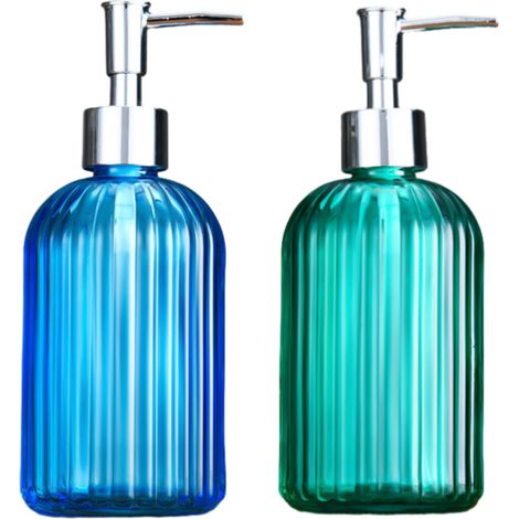 Distributeur De Savon - Distributeur En Verre 400 Ml - Pour Salle De Bain Cuisine Plan De Travail - Lot De 2 (1/5)