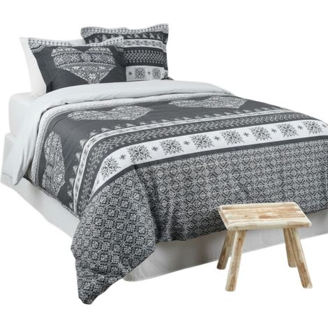 Parure de lit Esprit Chalet coeur gris 240 x 220 cm (1/3)