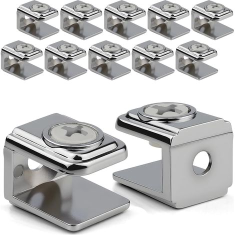 12 Pièces Support Etagere Verre Réglable Pince a Verre Pince Support en Alliage de Zinc Pinces pour Étagère pour Panneau de 5-10 mm (1/5)