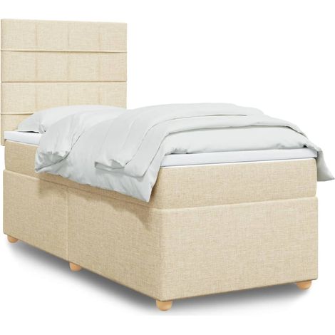 Cama box spring con colchón tela color crema 80x200 cm