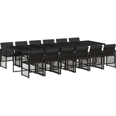 Maison Exclusive - Set da Pranzo da Giardino 13pz con Cuscini Nero in Polyrattan