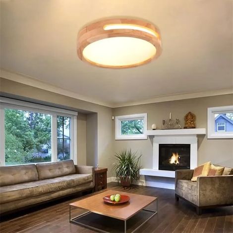 Plafonnier LED,Moderne Plafonnier en Bois Rond Lampe de Plafond Blanc Chaud 4500K Luminaire Plafonnier Intérieur pour Salon (1/4)