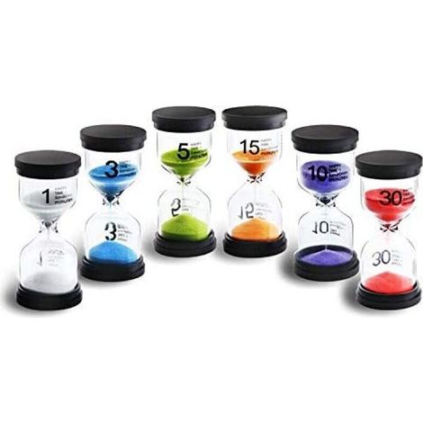 6 Couleurs Sablier Set 1min/ 3min/ 5min/ 10min/ 15min/ 30min Décoration Horloge Minuterie pour Enfants Classe Cuisine Jeux Brosses Bureau à Domicile (6pcs) (1/5)