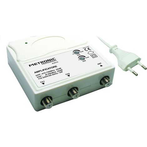 Amplificatore Interno 1 in 2 Out 1 Ingresso Uhf Vhf 2 Uscite Tv Metronic (1/2)