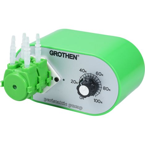Pompe péristaltique GROTHEN débit réglable 5-20 ml/min, tube silicone platine qualité alimentaire 1x3 mm, pour aquarium, laboratoire, dosage additifs et analyse chimique - adaptateur 100-240V (1/5)