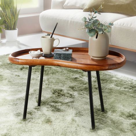 Table basse 71x40x42 cm en sheesham massif et pieds en fer (1/5)