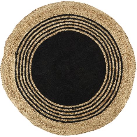 Tapis rond en jute et coton design ethnique (1/4)